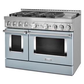 KitchenAid 48” Smart Commercial-Style Gas Range With Griddle – Misty Blue